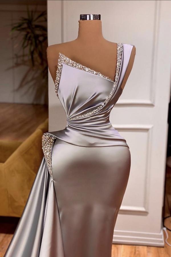 Elegant Long Mermaid One Shoulder Sleeveless Satin Prom Dress-27Dress