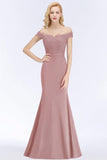 Elegant Mermaid Off-the-Shoulder Burgundy Bridesmaid Dresses with Lace-27dress