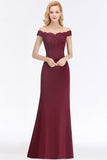 Elegant Mermaid Off-the-Shoulder Burgundy Bridesmaid Dresses with Lace-27dress