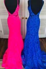 Elegant Mermaid Straps Lace Long Prom Dress