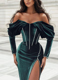 Elegant Off-The-Shoulder Velvet Prom Dress With Split Front - Trumpet/Mermaid-27dress