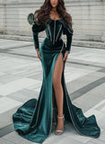 Elegant Off-The-Shoulder Velvet Prom Dress With Split Front - Trumpet/Mermaid-27dress