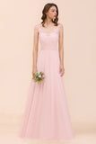 Elegant Pink Lace Straps Ruffle Affordable Bridesmaid Dress-27dress