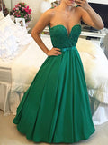 Elegant Princess Satin Prom Dress with Scoop Neck and Beading