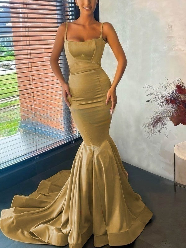 Elegant Prom Dresses: Trumpet/Mermaid Sweep Train Square Neckline Stretch Crepe