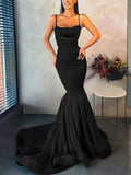 Elegant Prom Dresses: Trumpet/Mermaid Sweep Train Square Neckline Stretch Crepe