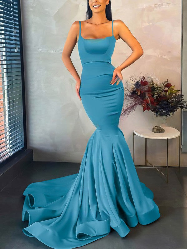 Elegant Prom Dresses: Trumpet/Mermaid Sweep Train Square Neckline Stretch Crepe