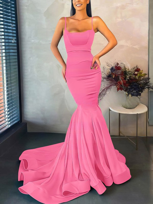 Elegant Prom Dresses: Trumpet/Mermaid Sweep Train Square Neckline Stretch Crepe