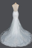 Elegant Scoop Mermaid Lace Wedding Dress Zipper Button Back-27dress