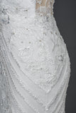 Elegant Scoop Mermaid Lace Wedding Dress Zipper Button Back-27dress