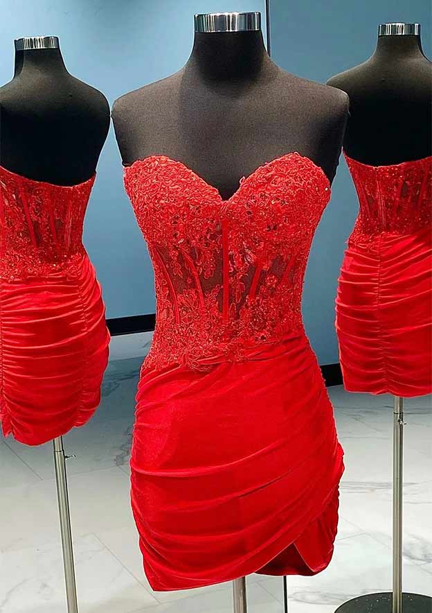 Elegant Sheath/Column Sweetheart Homecoming Dress with Appliqued Beading-27dress