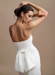 Elegant Short Mermaid Satin Strapless Wedding Dresses with Bow-27dress