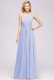 Elegant Spaghetti Straps Long Bridesmaid Dress Lace V-Neck Maid of Honor Dress-27dress