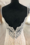 Elegant Spaghetti Straps Mermaid Wedding Dress Tulle Lace Appliques V-Neck Bridal Gowns Online-27dress