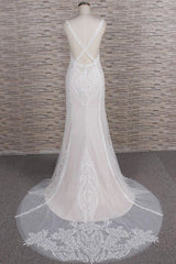 Elegant Straps A-line Lace Wedding Dresses White Mermaid V-neck Bridal Gowns On Sale-27dress