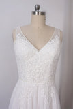 Elegant Straps V-neck Chiffon White Wedding Dress Sleeveless Lace Appliques Ruffle Bridal Gowns On Sale-27dress