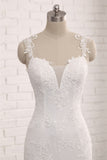 Elegant Straps V-Neck Tulle Lace Mermaid Wedding Dress Appliques Sleeveless Bridal Gowns On Sale-27dress