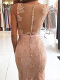 Elegant Trumpet/Mermaid V-neck Lace Tulle Prom Dress with Beading and Sweep Train