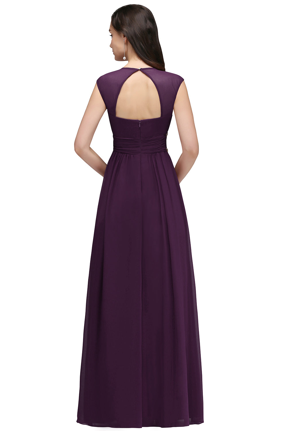 V Neck A Line Off The Shoulder Chiffon Long Bridesmaid Dress-27dress