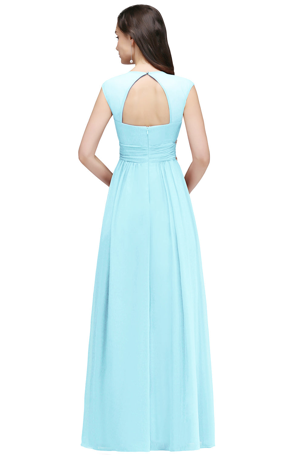 V Neck A Line Off The Shoulder Chiffon Long Bridesmaid Dress-27dress