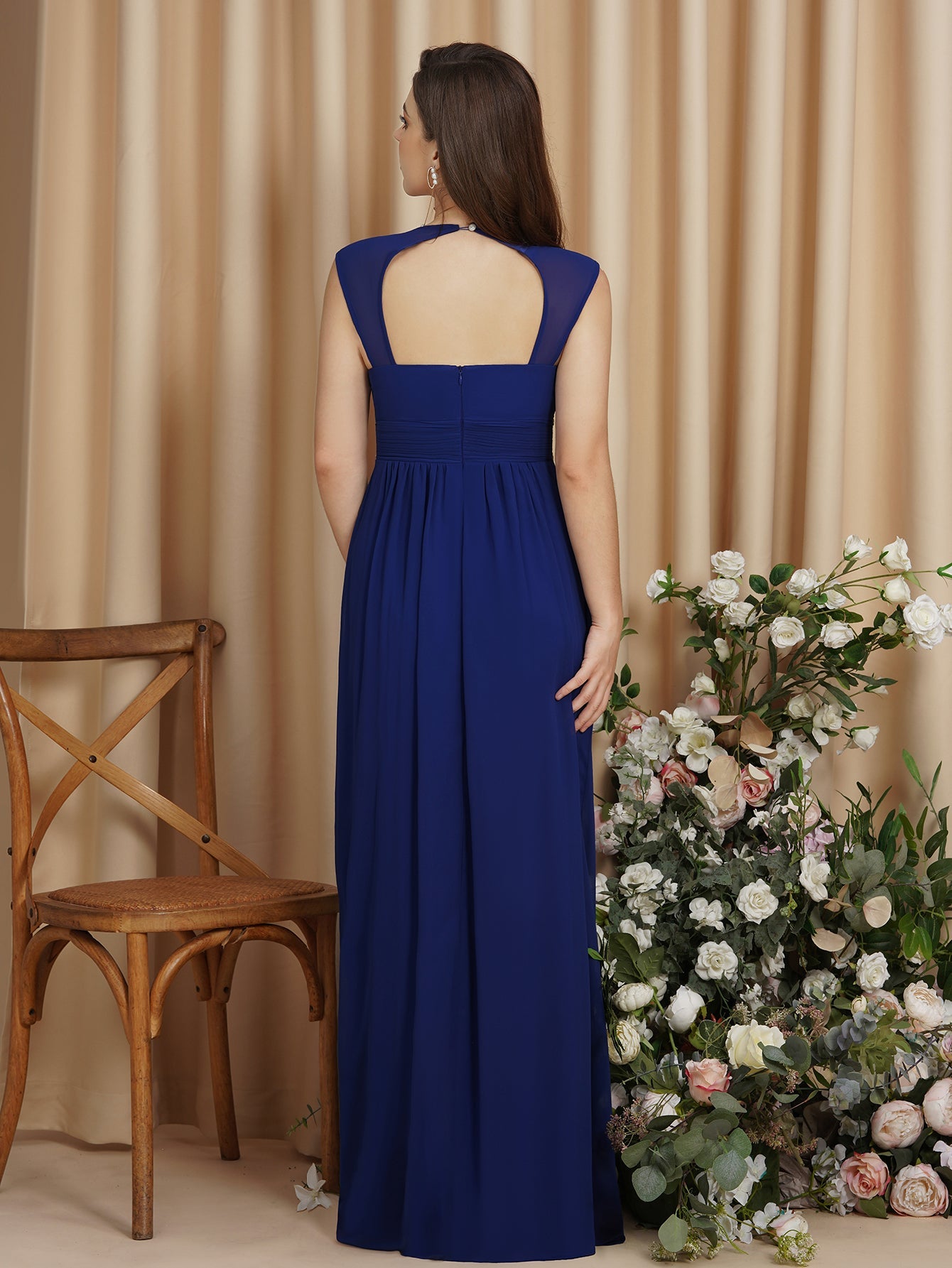 V Neck A Line Off The Shoulder Chiffon Long Bridesmaid Dress-27dress