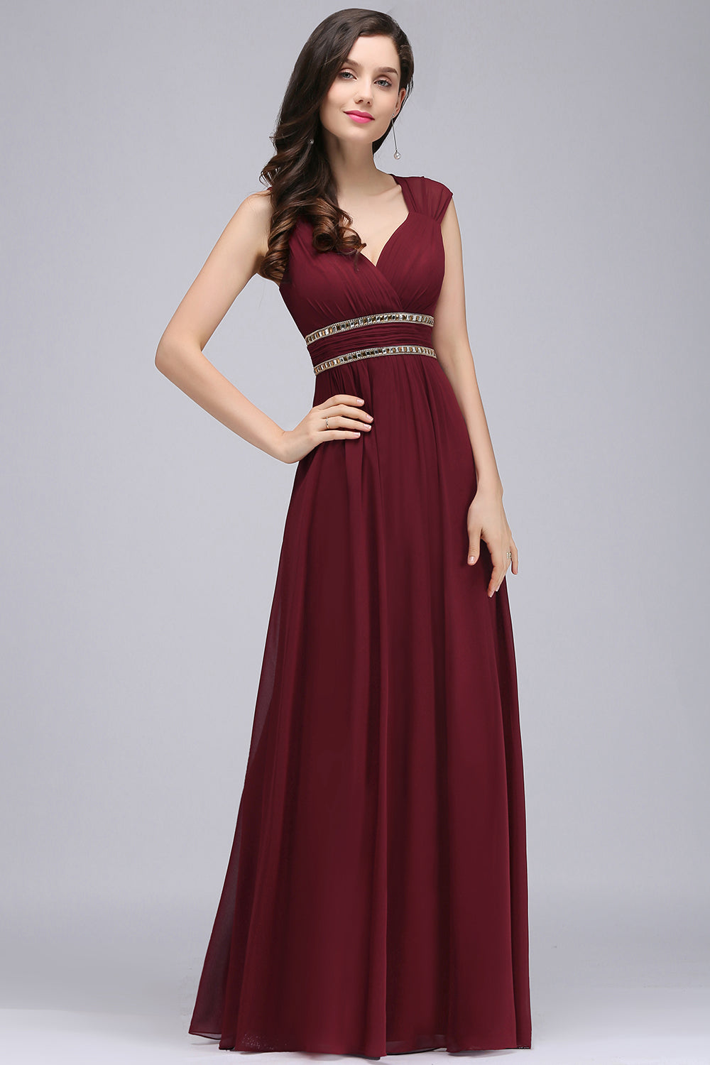 V Neck A Line Off The Shoulder Chiffon Long Bridesmaid Dress-27dress