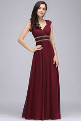 V Neck A Line Off The Shoulder Chiffon Long Bridesmaid Dress-27dress