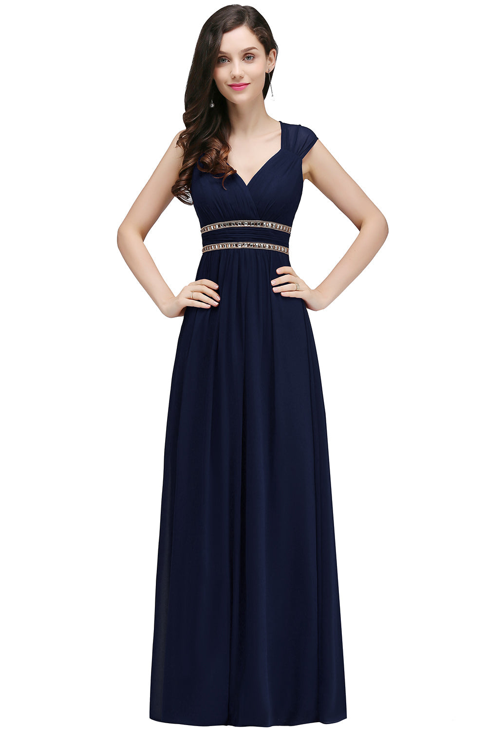 V Neck A Line Off The Shoulder Chiffon Long Bridesmaid Dress-27dress