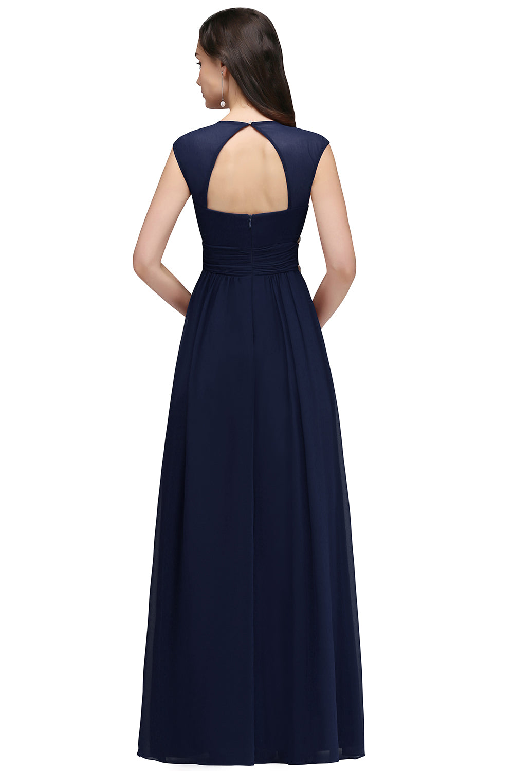 V Neck A Line Off The Shoulder Chiffon Long Bridesmaid Dress-27dress