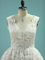 Elegant V-neck Appliques Lace Ball Gown Wedding Dress