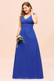 Elegant V-Neck Sleeveless Chiffon Plus Size Bridesmaid Dress-27dress