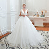 Elegant V-Neck Sleeveless Tulle Wedding Dresses Online-27dress