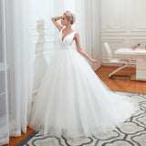 Elegant V-Neck Sleeveless Tulle Wedding Dresses Online-27dress