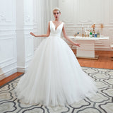 Elegant V-Neck Sleeveless Tulle Wedding Dresses Online-27dress