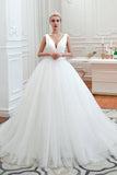 Elegant V-Neck Sleeveless Tulle Wedding Dresses Online-27dress