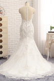 Elegant White Sleeveless Jewel Wedding Dresses With Appliques Mermaid Lace Bridal Gowns Online-27dress