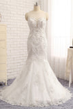 Elegant White Sleeveless Jewel Wedding Dresses With Appliques Mermaid Lace Bridal Gowns Online-27dress