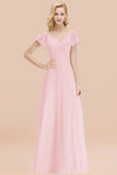 Elegent Short-Sleeve Long Bridesmaid Dress Online Yellow Chiffon Wedding Party Dress-27dress