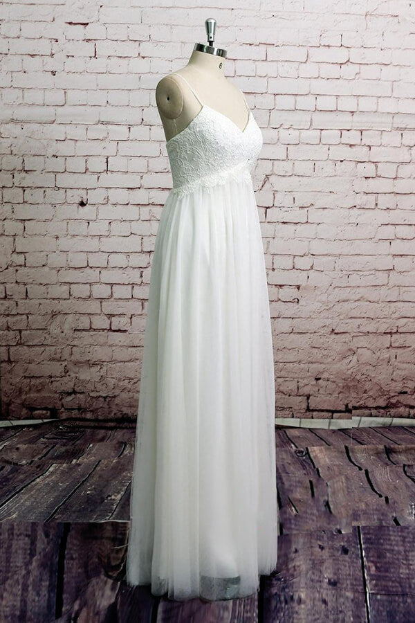 Empire Spaghetti Strap Lace Tulle Wedding Dress On Sale-27dress