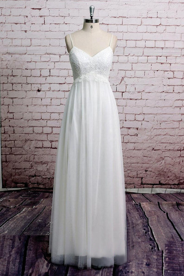 Empire Spaghetti Strap Lace Tulle Wedding Dress On Sale-27dress