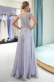 Excellent Long A-line Jewel Tulle Lace Evening Dress-27dress