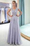 Excellent Long A-line Jewel Tulle Lace Evening Dress-27dress