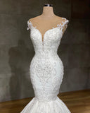 Exquisite Long Lace V-neck Sleeveless Mermaid Wedding Dresses-27Dress