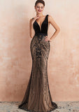 Exquisite Long V-neck Lace Mermaid Evening Dress