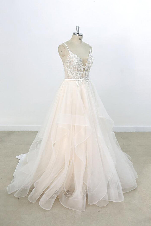 Eye-catching Appliques Tulle A-line Wedding Dress On Sale-27dress