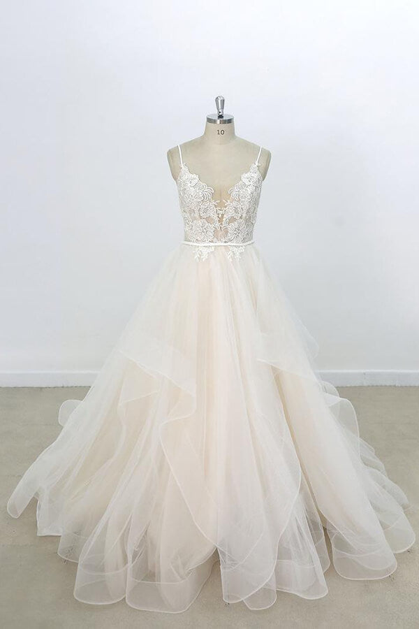 Eye-catching Appliques Tulle A-line Wedding Dress On Sale-27dress