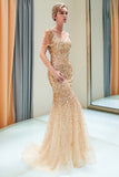 Fabulous Long Mermaid Off-the-shoulder Tulle Sequined Prom Dress-27dress