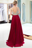 Fascinating Long A-line V-neck Beaded Stretch Satin Evening Dresses-27dress