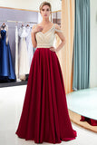 Fascinating Long A-line V-neck Beaded Stretch Satin Evening Dresses-27dress