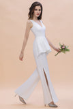 Fashion V-Neck Lace Side Slit Bridesmaid Jumpsuits with Hollowout On Sale-27dress